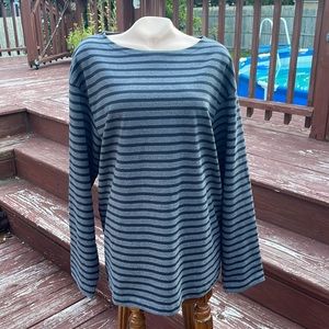 J. Peterman Heavy Cotton Striped Top Size Large- Black - Gray